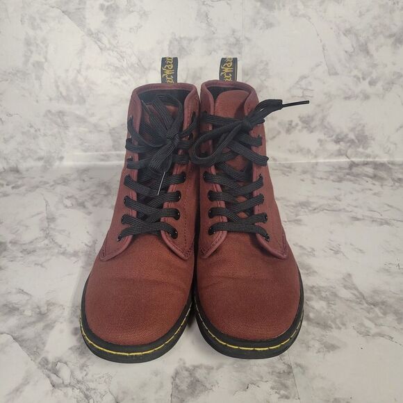 Dr Martens Shoreditch Lace Up Ankle Boots Womens Size 6 EUR 37 Cherry Red Canvas - Picture 1 of 11
